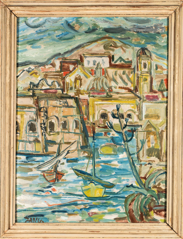 Detail a: Herbert Zangs, 1924-2003, Burg Dubrovnic, Öl/Lwd, sign., ca. 68x52 cm, Rahmen