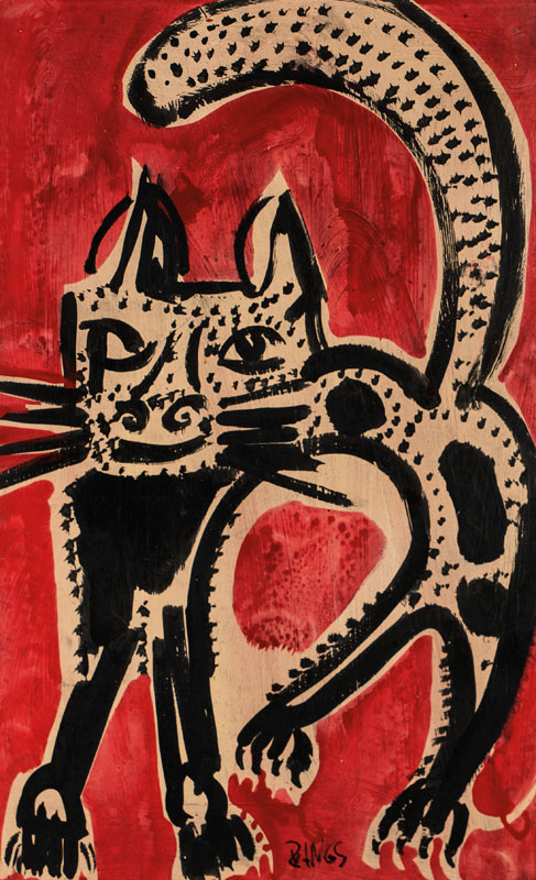 Herbert Zangs, 1924-2003, Katze, Öl/Lwd, sign., ca. 66,5x43,5 cm, Rahmen