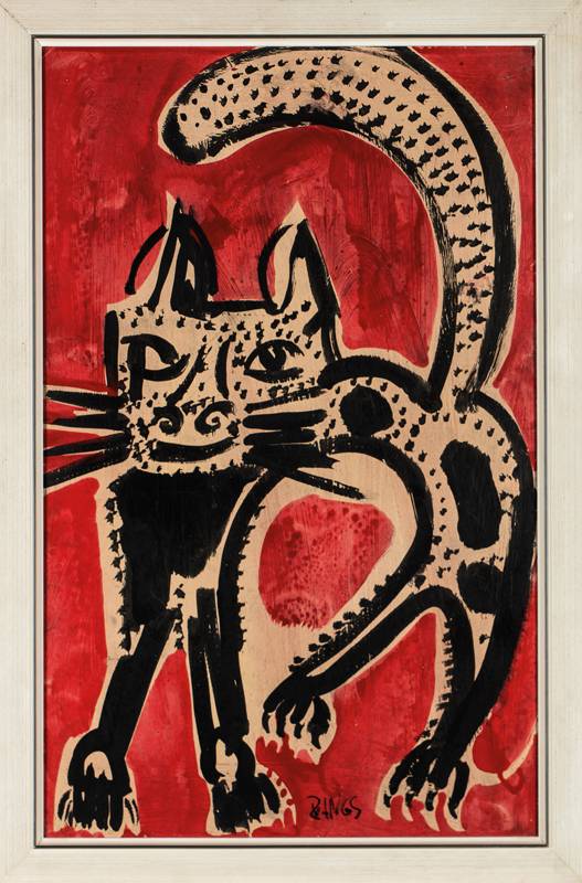 Detail a: Herbert Zangs, 1924-2003, Katze, Öl/Lwd, sign., ca. 66,5x43,5 cm, Rahmen