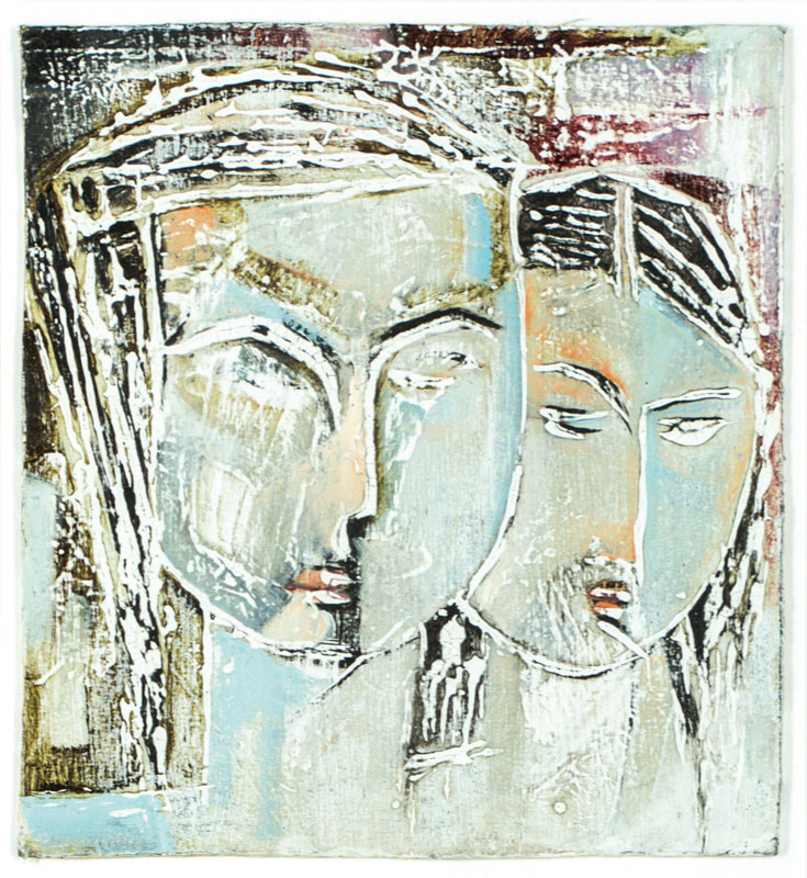 unbekannter Künstler der Mannheimer Schule, Acryl/Karton, ca. 32x29,5 cm, unter Glas gerahmt, gesamt 82x70 cm