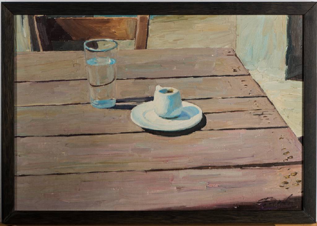 Detail a: Michael Brady, Stillleben, Acryl/Karton, sign., 38x55,5 cm, Rahmen