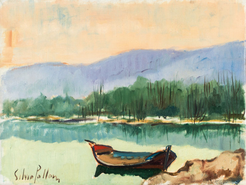Silvio Polloni, 1888-1972, Öl/Lwd, sign., verso wiederholt sign., 30x40 cm, gerahmt im Silberrahmen, gesamt 39x49 cm