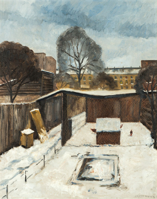 Jacob Meyer, 1895-1971, Hinterhof im Winter,Öl/Lwd, sign., ca. 50x40,5 cm, Rahmen