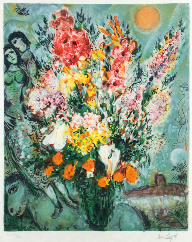 Marc Chagall, 1887-1985, Bouquet multicolor,Farblithografie in 23 Farben auf Japanpapier, 1981, in der Platte sign., num. CCXVIII/CCL, Blattgr. 90x70 ...