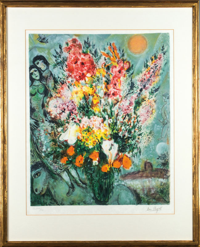 Detail a: Marc Chagall, 1887-1985, Bouquet multicolor,Farblithografie in 23 Farben auf Japanpapier, 1981, in der Platte sign., num. CCXVIII/CCL, Blattgr. 90x70 ...