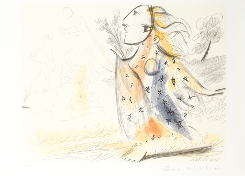Pablo Picasso, 1881-1973, Minotaure et femme, Farblithografie, handsigniert von Marina Picasso, num. 138/500, Blattgr. 56x76 cm, Provenienz: Marina ...