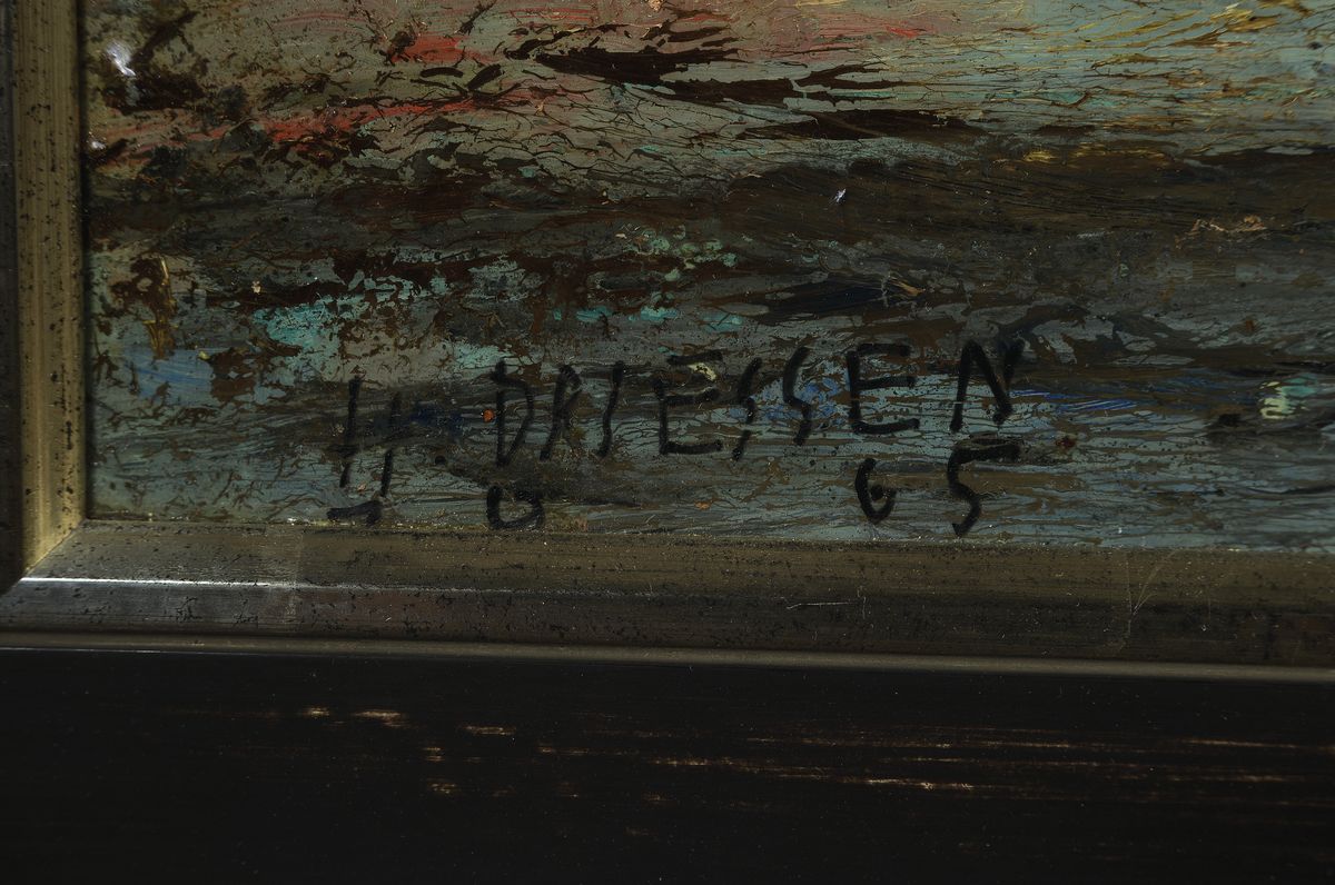 Detail a: unbekannter Künstler, Malerei auf Holz signiert, dat. 1965, ca. 138,8x68 cm, Rahmen