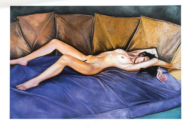 Bruno Bruni, geb. 1935 Gradara, Nudo, Pigmentgrafik auf handgemachtem Baumwollpapier, handsign., Motiv ca. 33x50 cm