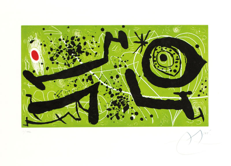 Joan Miro, 1893-1983, Picasso i els Reventos, Radierung/Aquatinta auf Guarro Papier, 1973, rechts unten handsign., links unten num. 1/182, Platte ...