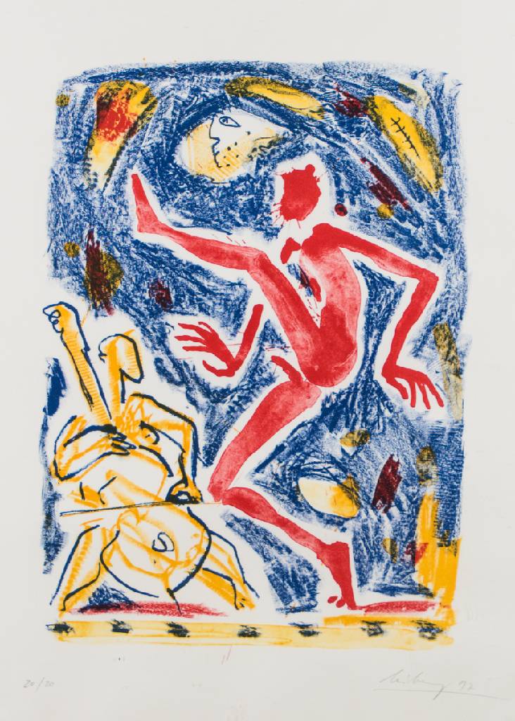 Helge Leiberg, geb. 1954 Dresden, Konvolut aus 2 Lithografien, Cello Suite und Vodoo Child, je handsign., je num. 20/20, dat. 1997,Blattgr. 65x50 cm, ...