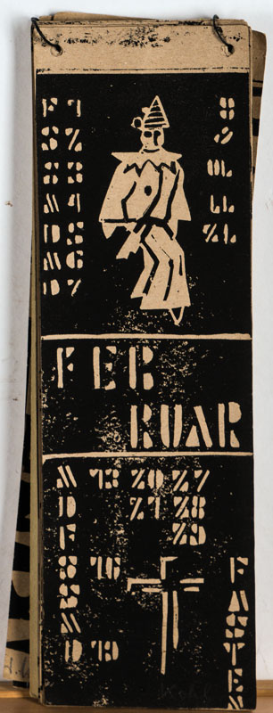 Detail a: Kalender aus 14 Holzschnitten mehrerer Expressionisten, darunter Erich Heckel, Alfred Helberger, Wolfgang Kohl, jedes Blatt handsign., ca. 32x10 cm