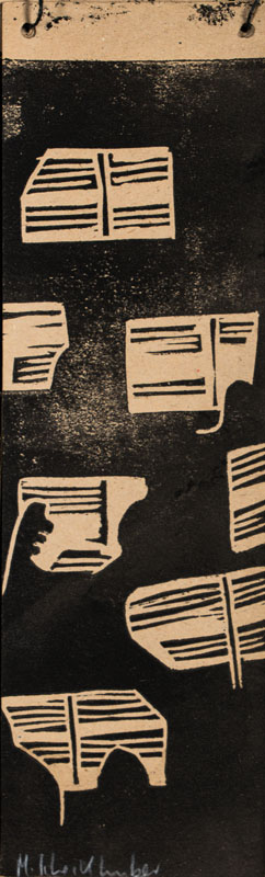 Detail b: Kalender aus 14 Holzschnitten mehrerer Expressionisten, darunter Erich Heckel, Alfred Helberger, Wolfgang Kohl, jedes Blatt handsign., ca. 32x10 cm