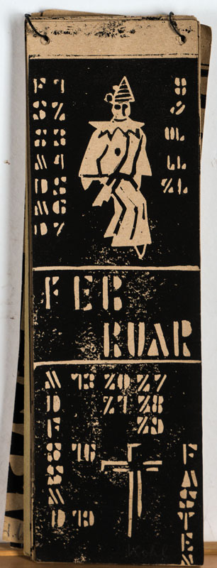 Detail f: Kalender aus 14 Holzschnitten mehrerer Expressionisten, darunter Erich Heckel, Alfred Helberger, Wolfgang Kohl, jedes Blatt handsign., ca. 32x10 cm
