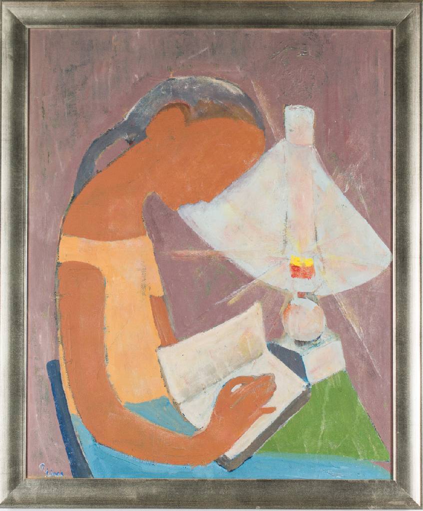 Detail a: Paul Elsas, 1896-1981, La Lecture, Acryl/Lwd, sign., ca. 80x67 cm, Rahmen