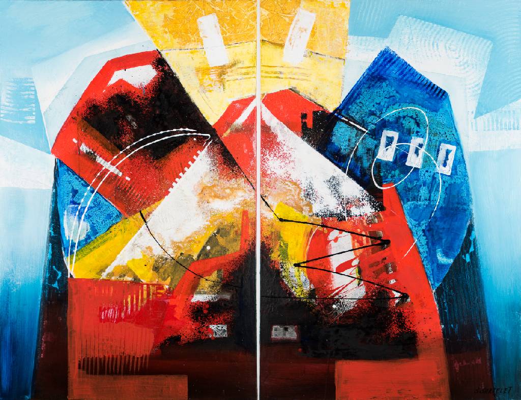 Silvia Sartelet, geb. 1947 Berlin, AbstrakteKompositionen, Diptychon, Acryl/Lwd, sign., jeca. 117x74 cm