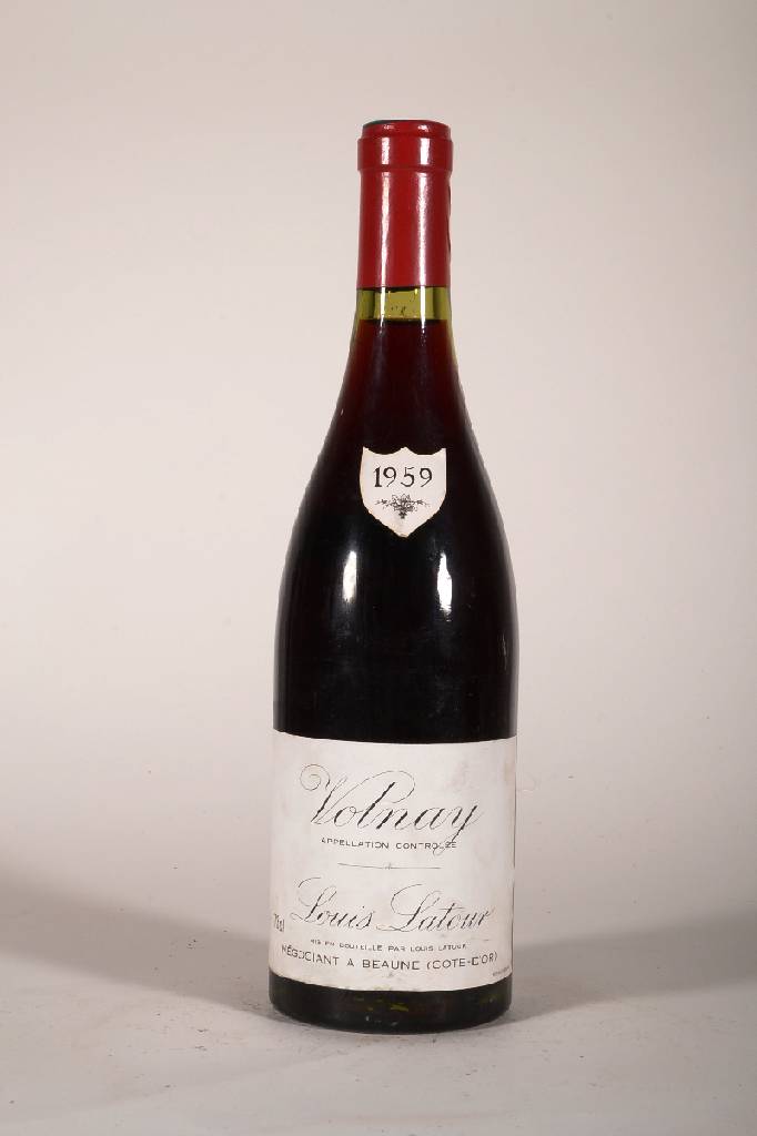 1 Flasche 1959 Volnay Louis Latour, ca. 73 cl, Abstand zwischen Kapsel und Wein: ca. 0,5 cm, unverkostet, sehr guter Erhaltungszustand, sammelwürdig