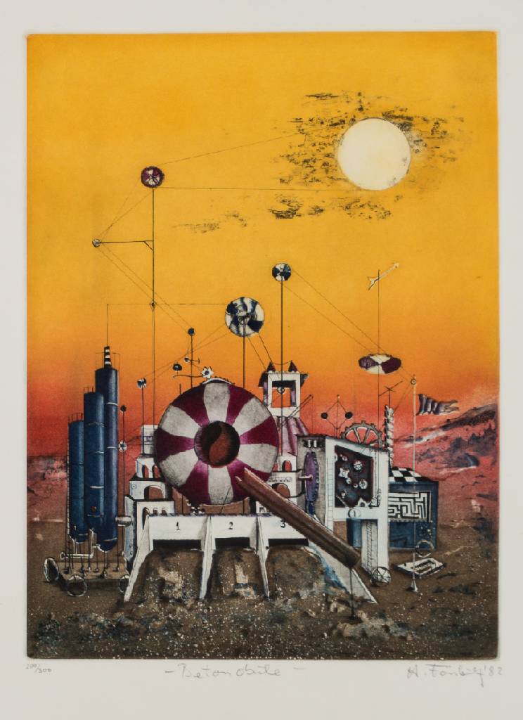 Hermann Försterling, geb. 1955 Gengenbach, Betonobile, Farbradierung, handsign., dat. 1982, num. 200/300, Platte 39x29 cm, unter Glas gerahmt, ...