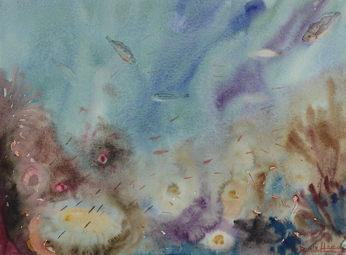 Antonio Dominguez de Haro, geb. 1928, Aquarell/Papier, sign., PP-Ausschnitt ca. 34x46 cm, unter Glas gerahmt, gesamt 65x55 cm