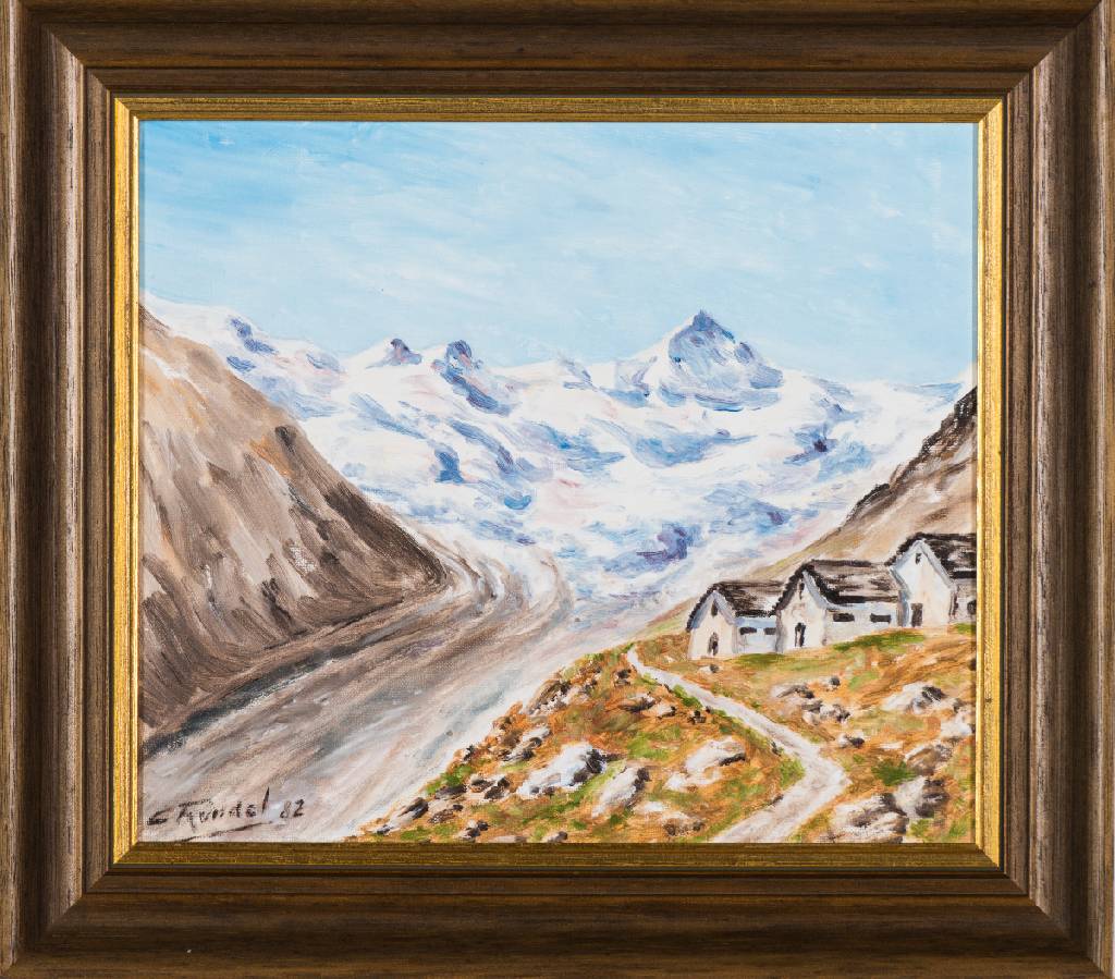 Rundel, zeitgenössischer Künstler aus Graubünden, Gebirgslandschaft, Öl/Lwd, sign., 40x45 cm, Rahmen