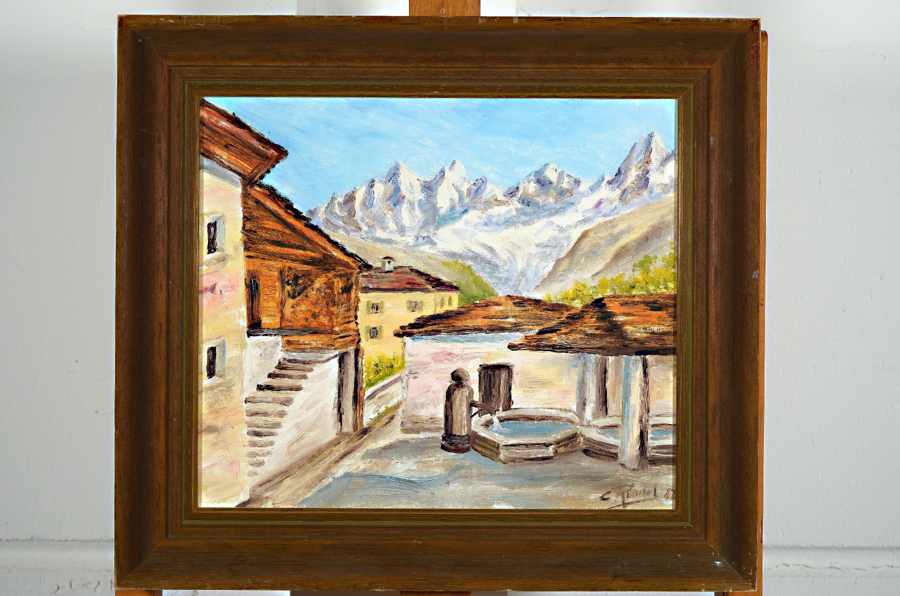 Rundel, zeitgenössischer Künstler aus Graubünden, In den Alpen, Öl/Lwd, sign., 40x45 cm, Rahmen, gebrsp.