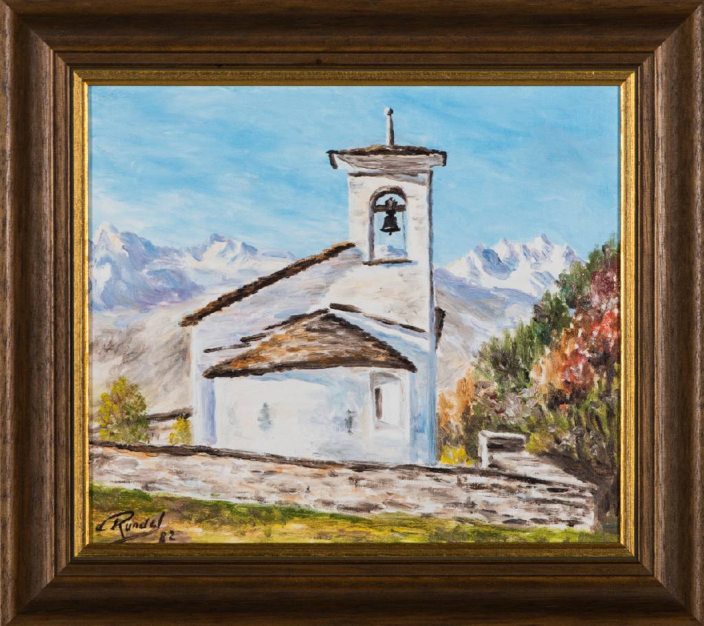 Rundel, zeitgenössischer Künstler aus Graubünden, In den Alpen, Öl/Lwd, sign., 40x45 cm, Rahmen