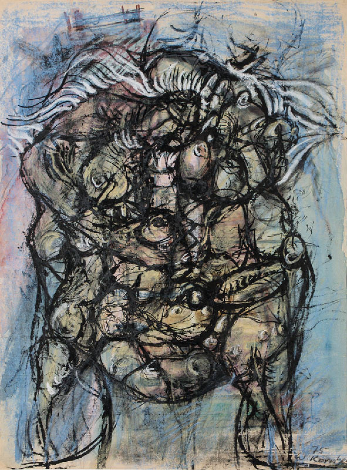 Werner Kornhas, 1910-1992, Konvolut aus 2 Pastellzeichnungen, je handsign., dat. 75, Blattgr. 61x46 cm, vom PP verdeckt kleiner Riss am re Blattrand ...