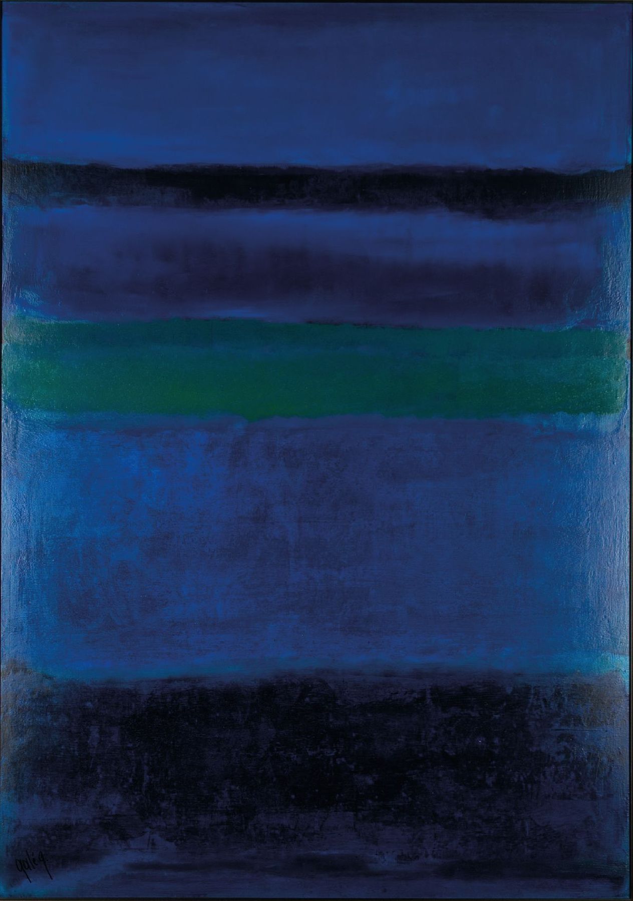 Gaston Galé, zeitgenössischer Belgischer Künstler, abstrakte Komposition in Blau- Grün, Öl/Hartfaser, li unten signiert, ca. 140x97 cm, Rahmen