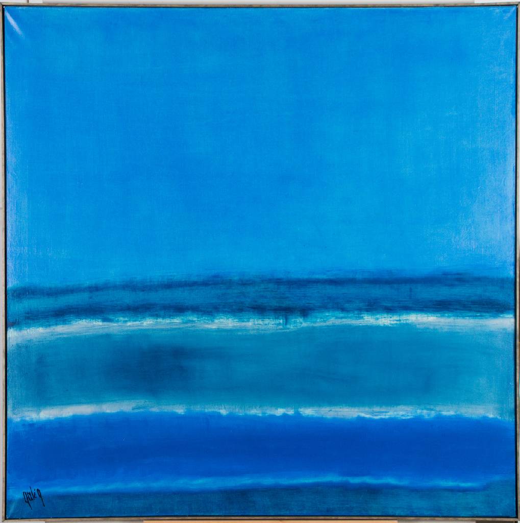 Gaston Galé, zeitgenössischer Belgischer Künstler, abstrakte Komposition in Blau, Öl/Lwd, sign., ca.100x100 cm, Leisten