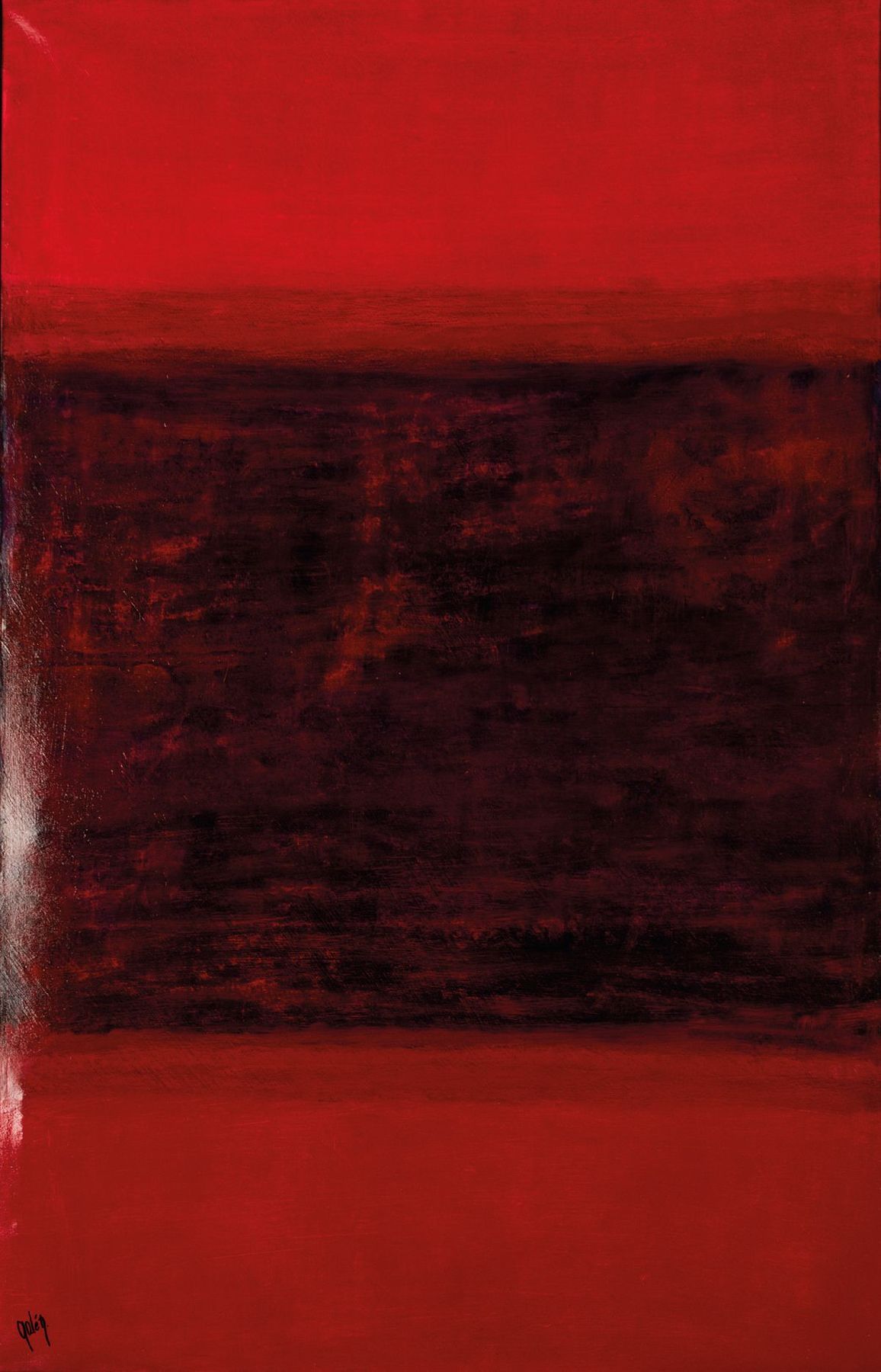 Gaston Galé, zeitgenössischer Belgischer Künstler, abstrakte Komposition in Rot- , Öl/Lwd, sign., ca. 100x90 cm, Leisten