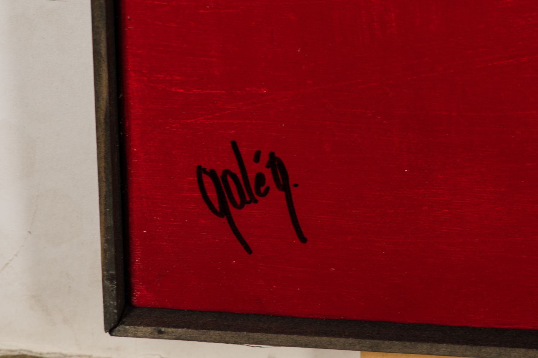 Detail a: Gaston Galé, zeitgenössischer Belgischer Künstler, abstrakte Komposition in Rot- , Öl/Lwd, sign., ca. 100x90 cm, Leisten
