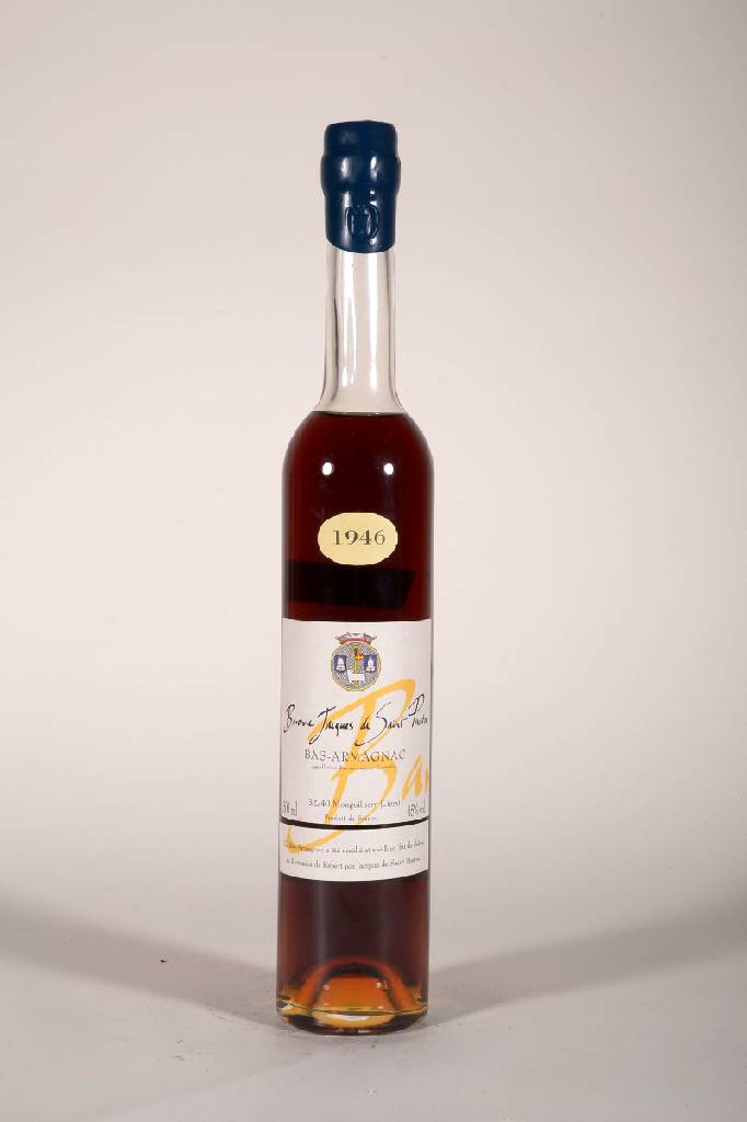 1 Flasche 1946 Bas-Armagnac Baronne Jacques deSaint-Pastou, ca. 500 ml, 45 % Vol., Abstand zwischen Kapsel und Armagnac: ca. 7 cm, unverkostet, ...