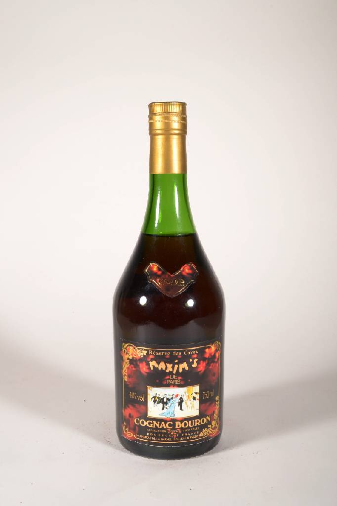 1 Flasche Maxim´s Cognac Bouron, ca. 75 cl, 40% Vol., Abstand zwischen Kapsel und Cognac: ca. 4,5 cm, sehr guter Erhaltungszustand, unverkostet, ...