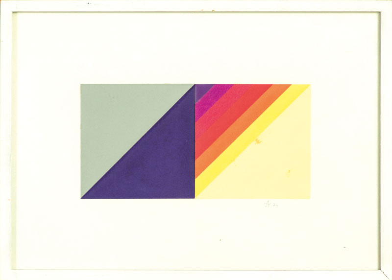 Detail a: Anton Stankowski, 1906-1998, geometrische Collage, monogrammiert, dat. 74, ca. 9x18 cm, unter Glas gerahmt, gesamt 22x31 cm, leichte Flecken