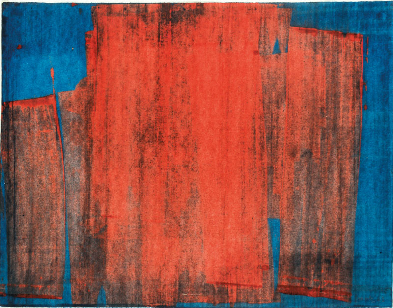 Kurt Frank, 1926-1995 Tübingen, ohne Titel, Lack auf Japanpapier, sign., dat. 63, Blattgr.49x63 cm, unter Glas gerahmt, gesamt 71x85 cm