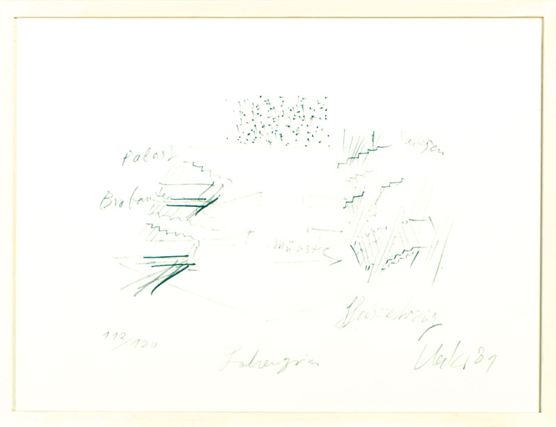 Günter Uecker, geb. 1930, Lohengrin - Der Hochzeitszug, Entwurfszeichnung, dritte Fassung, II. Akt, Offset-Lithografie, handsign., num. 112/120, ...