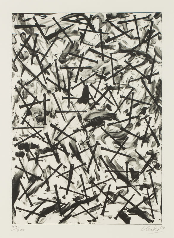 Günther Uecker, geb. 1930, Offset, handsign., num. 47/700, unter Glas gerahmt, gesamt ca. 96,5x69,5 cm