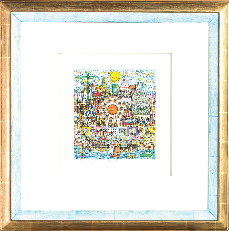 Detail a: James Rizzi, 1950-2011, The Apple is big on Coney Island, 3D-Lithografie, handsign., num. 13/350, dat. 1999, unter Glas gerahmt, Blattgr. 32x35 cm
