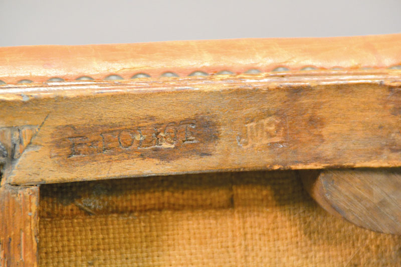 Detail a: Französischer Gebetsstuhl, Mitte 18.Jahrhundert, sign. "F.Foliot" u. "JVE" (Pariser Meistermarke), Francois Foliot Le Jeune ...