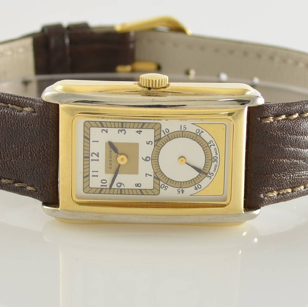 Detail a: CANDINO Armbanduhr sog. Doctors-Watch, Handaufzug, im Stil der 1930er Jahre, gefertigt um 1990, z. T. verg. Metallgeh. inkl. Lederband m. orig. ...
