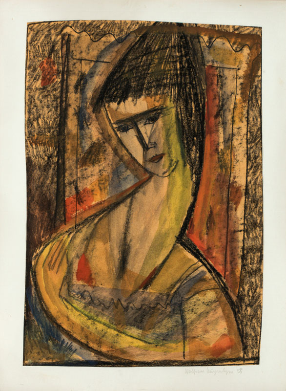 Wolfram Kurzenberger, 1931-2005, Portrait, Pastell/Kohle-Zeichnung, sign., unter Glas gerahmt