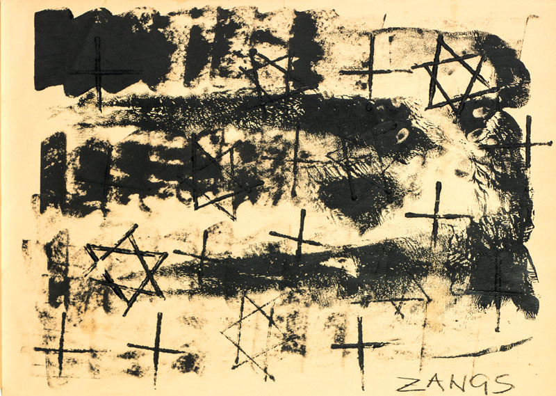 Herbert Zangs, 1924-2003, Öl auf braunem Packpapier, sign., Blattgr. 50x70 cm, kleiner Riss am Blattrand ca. 7mm