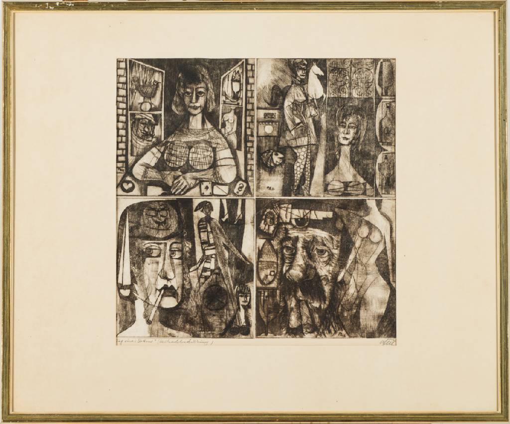 Ludwig Feil, 1910 Worms-1980 Mannheim , Konvolut aus 1 Holzschnitt, 1 Federzeichnung und vier Kaltnadelradierungen, "Der alte Mann und das ...