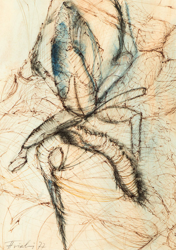 Florian Frieling, 1939 Leverkusen-1994 Deidesheim/Pfalz Konvolut aus 2 Mischtechniken, Thema "Phantastische Urtiere und Gefilde", beide ...