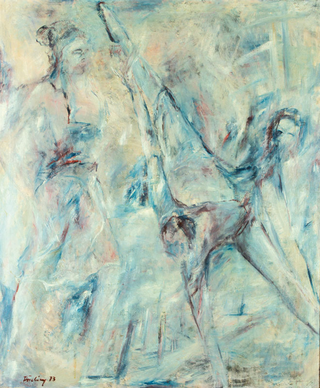 Florian Frieling 1939 Leverkusen-1994 Deidesheim, Balletttänzerinnen, Öl/Lwd, sign., dat. 1973, Rahmen, gesamt ca. 137x115 cm