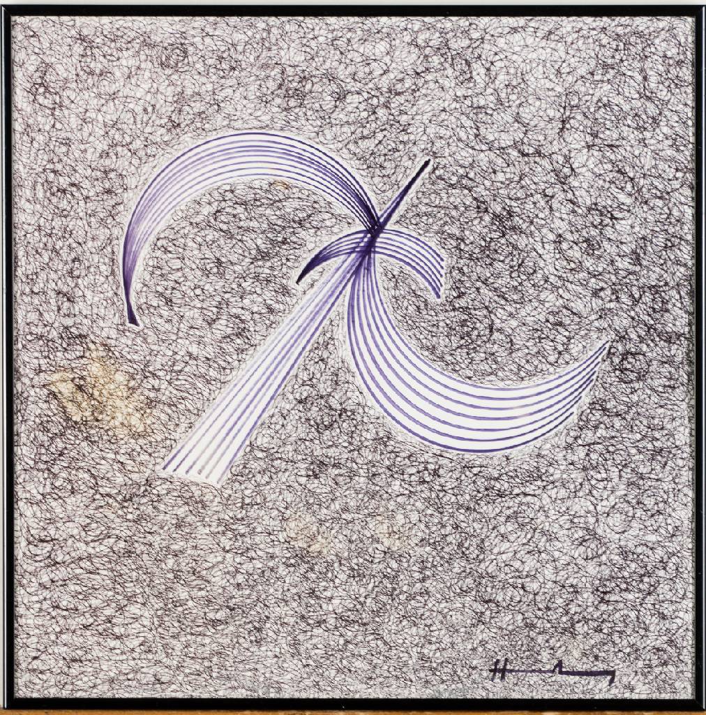 Hans Hartung, 1904-1989, Kugelschreiber/ Filzstift-Zeichnung, sign., Blattgr. 38x38 cm, kleiner bräunlicher Fleck li Blattseite, unter Glas gerahmt