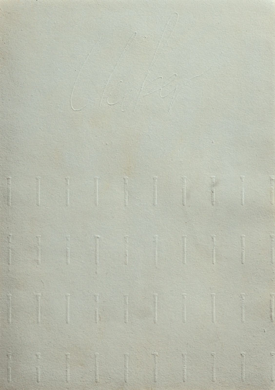 Günther Uecker, geb. 1930, Blinddruck, unsign., Blatt leicht vergilbt, Prägung schwach sichtbar, Blattgr. 28x21 cm, unter Glas gerahmt, gesamt ...