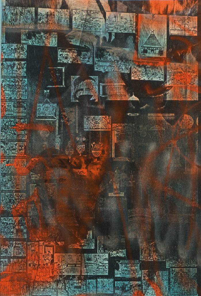 Herbert Zangs, 1924-2003, Mischtechnik auf Papier, sign., dat. 84, Blattgr. 64x43 cm, unter Glas gerahmt, gesamt 80,5x60 cm