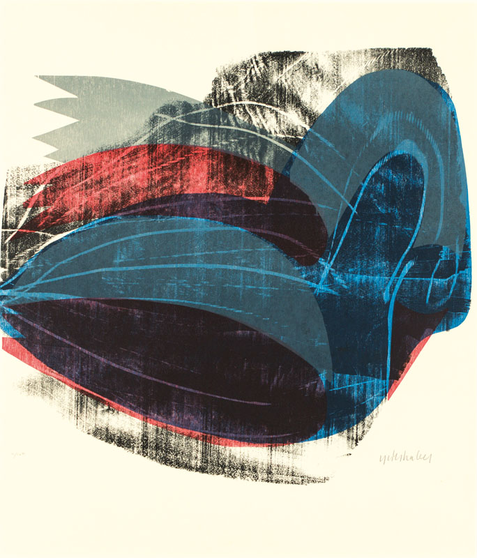 HAP Grieshaber, 1909-1981, Sterbende Graugans, 1971, Farbholzschnitt, handsign., num., Blattgr. 66x57 cm, unter Glas gerahmt 88x76 cm