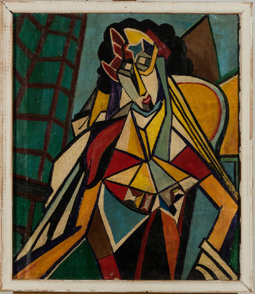 Künstler der russischer Avantgarde, abstrakte Komposition, Öl auf grober Lwd, unsign., ca. 59x50 cm, unter Glas gerahmt, leichte Krakeluren