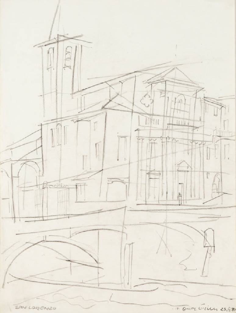 Ernst Wille, 1916-2005, San Lorenzo, Kohle- Zeichnung, re unten handsign. und dat. 23.II.1974, li unten betitelt, Blattgr. 48x36 cm, in Archive-PP ...
